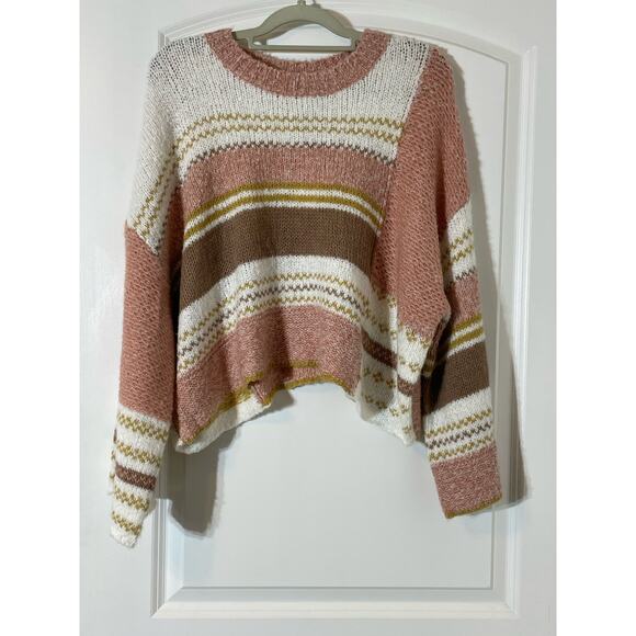 Sincerely Jules Sweater Medium Wool Blend Pink Striped Cottage Core Boho NWT - Picture 1 of 5